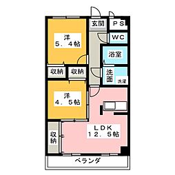 カルチェ大日 2LDKの間取図画像