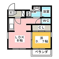 ハーモニーテラス北畑 1LDKの間取図画像