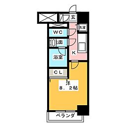 グリーンコート中島 1Kの間取図画像