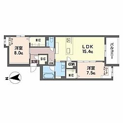 シリウス 1階2LDKの間取り