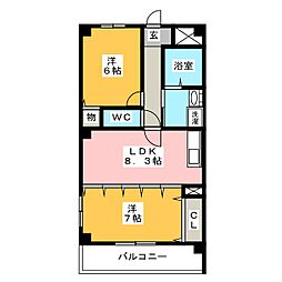 プレイスピュア 2LDKの間取図画像