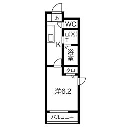 グランテラス八田駅前 2階1Kの間取り