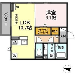 メゾンクレセントII八田 3階1LDKの間取り