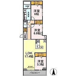 リアンフォール 3LDKの間取図画像