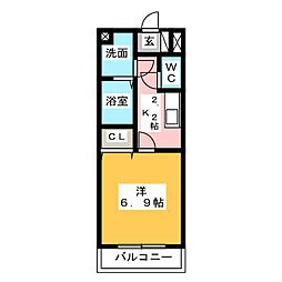 シャトー蓮池 1Kの間取図画像