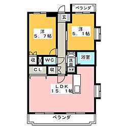 ヴェルドミール 2LDKの間取図画像