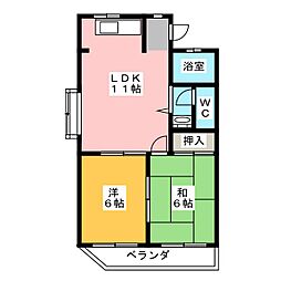 第2リバーサイド清水 2LDKの間取図画像