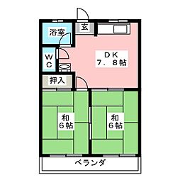 第2リバーサイド清水 2DKの間取図画像