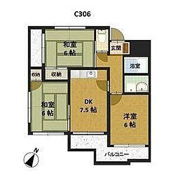 メゾン千咲D 3DKの間取図画像