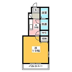 コテージ中川 1Kの間取図画像