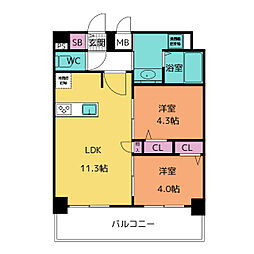 プレサンス名古屋菊井セルカ 11階2LDKの間取り