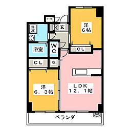 リンパクマンション 9階2LDKの間取り