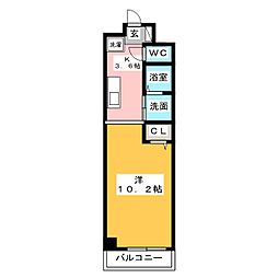 Aries 3階1Kの間取り