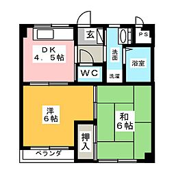 エスポワァル木村 2DKの間取図画像