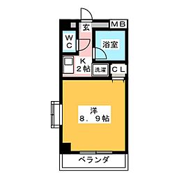 エクセレント 1Kの間取図画像