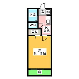 スプリングコートB 1Kの間取図画像