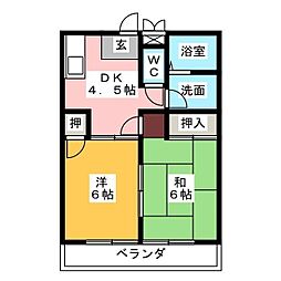 リバーサイドマンヒロ 2DKの間取図画像