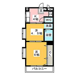 サンハイツつるはA棟 2Kの間取図画像
