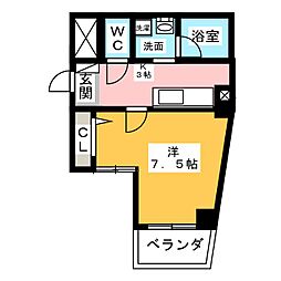 スカイコート阿由知通 9階1Kの間取り