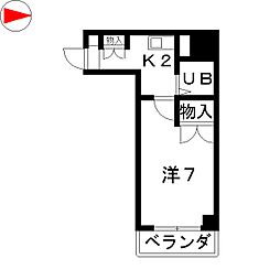 コスモ川名 3階ワンルームの間取り