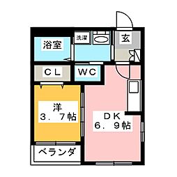 ハーモニーテラス長戸 1階1DKの間取り