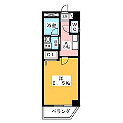 スカイコート阿由知通 7階1Kの間取り