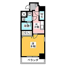 ア・レーズ 1Kの間取図画像