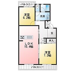 長戸住宅 2LDKの間取図画像