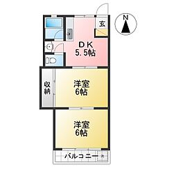大成ハイツ 2DKの間取図画像