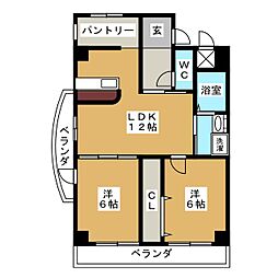 パティオ木下II 6階2LDKの間取り