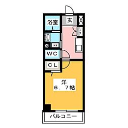 アスピラシオン尾頭橋 3階1Kの間取り