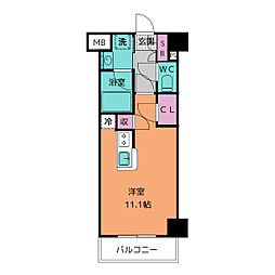 ザ・パークハビオ名古屋松原 11階ワンルームの間取り