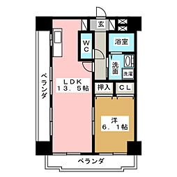 エスポワール東別院 12階1LDKの間取り
