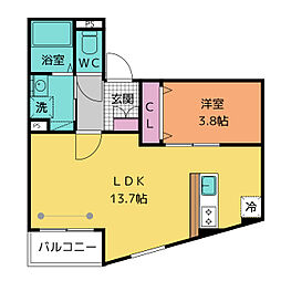エスポワール エレ 六番町 103 1階1LDKの間取り
