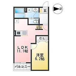リヴェール元中野II 1LDKの間取図画像