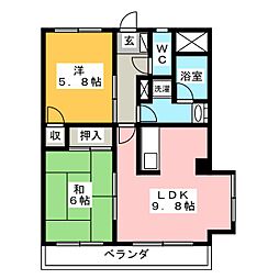 第一日比野ハイツ 2LDKの間取図画像