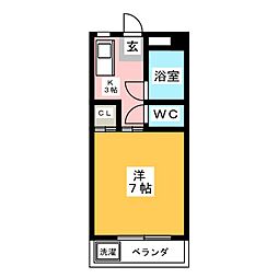 アリエ汐田II 3階1Kの間取り