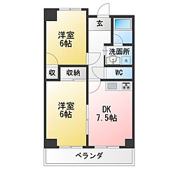 瑞音ハイツ 2DKの間取図画像