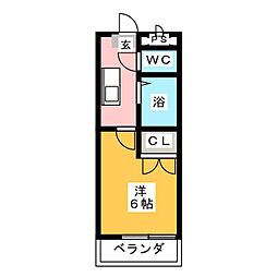 ロッキー星宮B 1Kの間取図画像