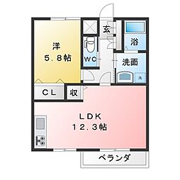e'ハウス本城 1LDKの間取図画像