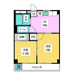 プラザ本城 2DKの間取図画像
