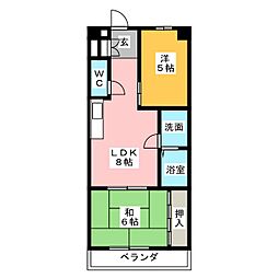 シャンボール朝日 2LDKの間取図画像
