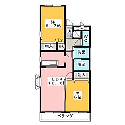 クオーレ鶴里 2LDKの間取図画像