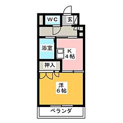 ドミール本城 1Kの間取図画像