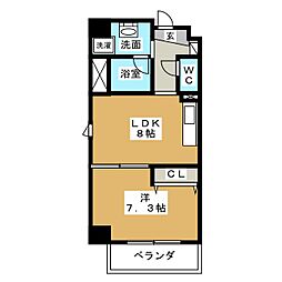 稲垣ビル栄ディアコート白川 1LDKの間取図画像