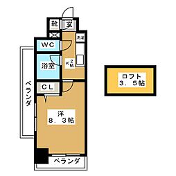 現代ハウス新栄 11階1Kの間取り