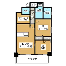 プレサンスロジェ丸の内 7階2SLDKの間取り