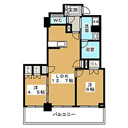 ザ・パークハウス久屋大通ローレルタワー 8階2LDKの間取り