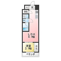 プライムアーバン泉 1Kの間取図画像