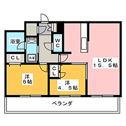プレサンスロジェ栄 2LDKの間取図画像